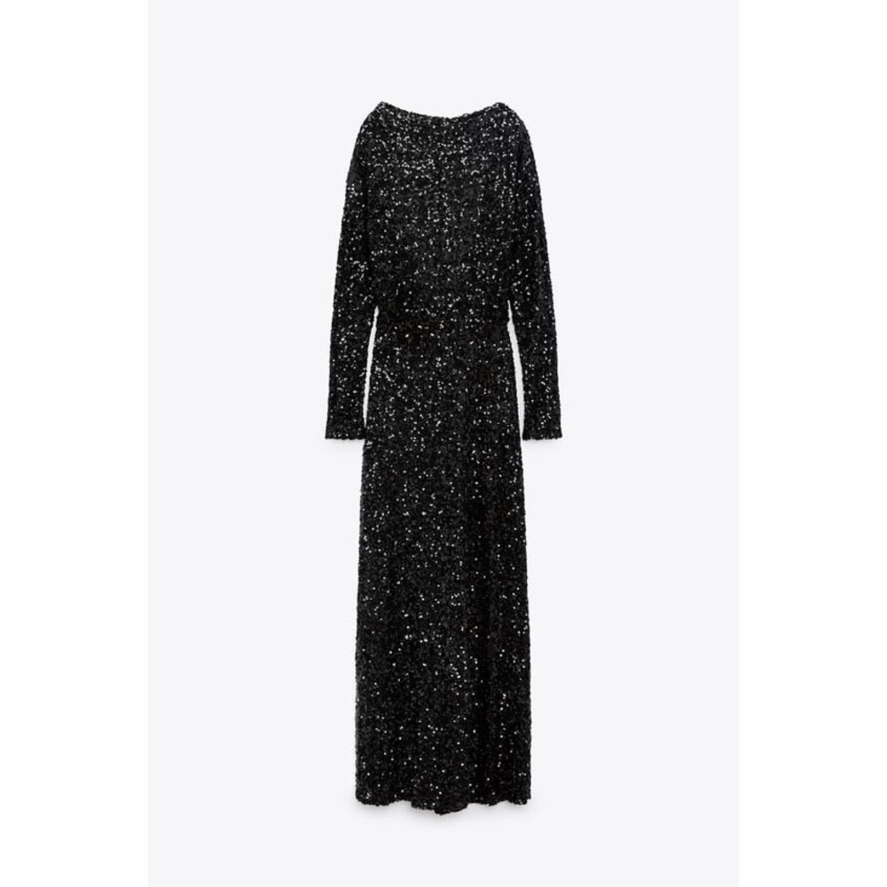 Zara Black Sequin Long Sleeve Dress